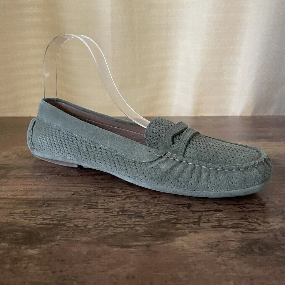 Aquatalia Mens Bruce Weatherproof Driving Shoe 9.5 Sage Green Suede Moc Loafer